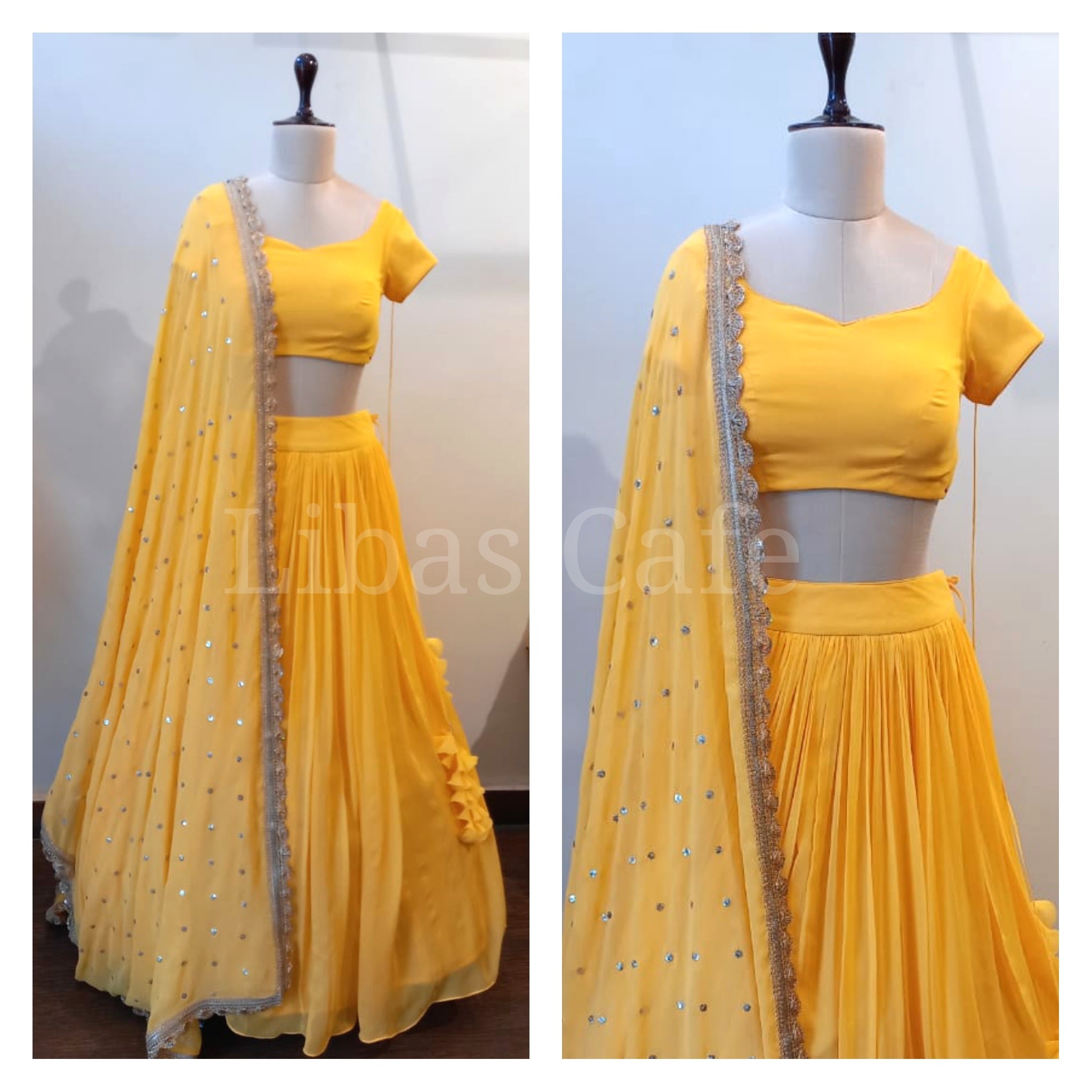 Yellow Sequin Dupatta Lehenga